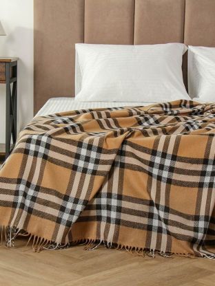 Плед 1.5-спальный, 150х200 см, 15% шерсть, 5% хлопок, 60% полиэстер, 20% ПАН, Vladi, Элис, белый, бежевый, коричневый, рап.1