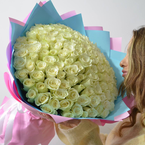 101 белая роза (Высота букета: 50см)