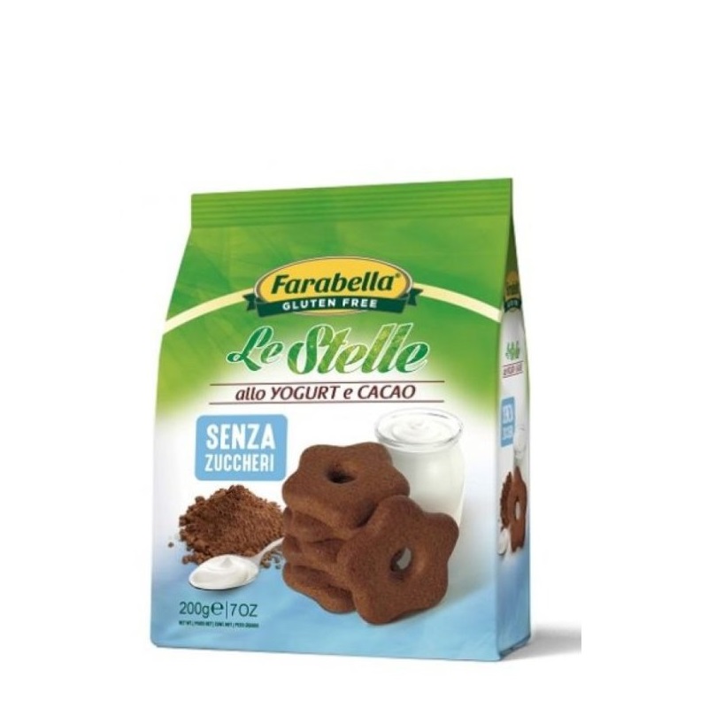 Звезды с йогуртом  без глютена и без сахара 200 г, Stelle allo yogurt e cacao gluten free, Farabella 200 g