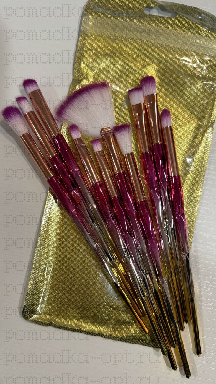 Кисти розово-желтый 10 шт тонкая косметичка