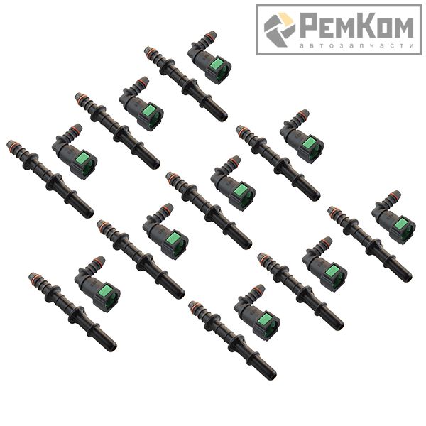 RK01341 * Комплект универсальных штуцеров топливных трубок для а/м: соединитель D=7.89мм L=85мм, штуцер D=9.89 мм (г-образный 90 градусов) 10 шт