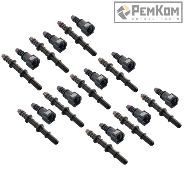 RK01343 * Комплект универсальных штуцеров топливных трубок для а/м: соединитель D=7.89мм L=85мм, штуцер D=9.49 мм (прямой) 10 шт