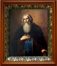 Икона Агапит Печерский в киоте с басмой Виноградная Лоза (UV-печать)(30019)