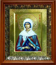 Икона Агафия Никомидийская в киоте с басмой Виноградная Лоза (UV-печать)(30021)