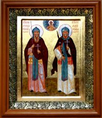 Икона Александр Пересвет и Андрей Ослябя в киоте с басмой Виноградная Лоза (UV-печать)(30033)