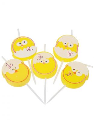 Свеча 3.5х3 см, на шпажке, 5 шт, навеска, Marmiton, Цыпленок, 17078