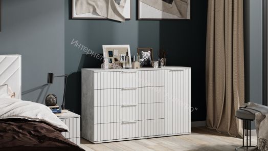 Комод комбинированный «Хилтон» - 402.012.000 Ателье светлый, Белый матовый