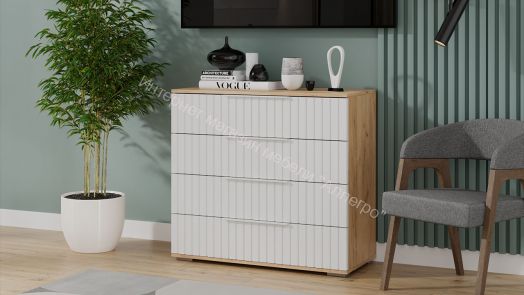 Комод «Хилтон» - 402.010.000 Дуб Крафт золотой, Белый матовый