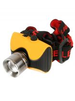 Фонарь налобный, встроенный аккумулятор, Ultraflash, ZOOM E157, зарядка от сети 220 В, алюминий, черный, желтый, 3 режима, 12351