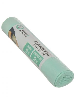 Пакеты для мусора 35 л, 15 шт, 18 мкм, прочные, с завязками, Марья Искусница, 90283, тиффани