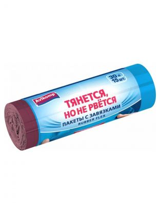 Пакеты для мусора 30 л, 15 шт, 20 мкм, с завязками, Prestige, Rubber Flex, 88997, голубые