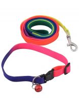 Поводок с ошейником и бубенчиком, размер S, MultiDom, Радуга