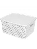 Корзина для хранения, 35х29х17.5 см, прямоугольная, плетеная, пластик, белая, с крышкой, Альтернатива, Плетенка, М3582