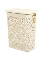 Корзина для белья, 35 л, 42х26.5х50.5 см, прямоугольная, пластик, белый ротанг, с крышкой, Idea, Флора, М 2620