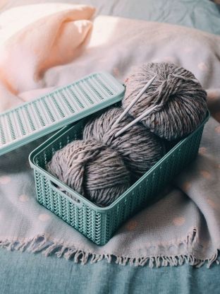 Корзина для хранения, 3 л, прямоугольная, плетеная, пластик, фисташковая, с крышкой, Idea, Вязание, М2369