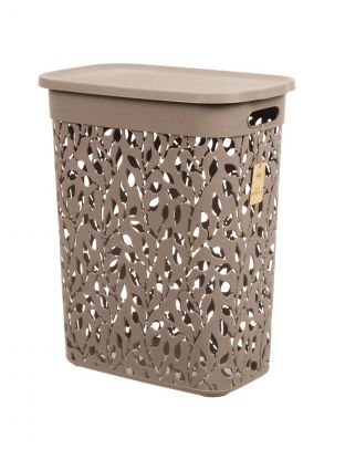 Корзина для белья, 35 л, 42х26.5х50.5 см, прямоугольная, пластик, французский серая, с крышкой, Idea, Флора, М 2620