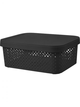 Корзина для хранения, 10 л, 36х27.5х13.9 см, плетеная, пластик, с крышкой, Plast team, Black, PT500511621
