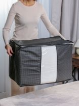 Кофр для хранения, с крышкой, складной, 57х31х35 см, с молнией, черная клетка, с окном, A190065