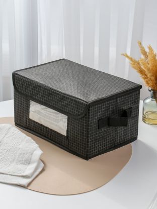 Кофр для хранения, с крышкой, складной, 40х24х23 см, черная клетка, A190055