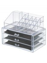 Органайзер для косметики, пластик, 3 секции, 15 ячеек, 18х6х20 см, прозрачный, Y4-8632