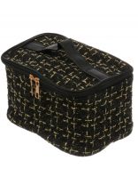 Косметичка 20х14х12.5 см, плетеная, A080066, квадратная, застежка молния, черно-золотая