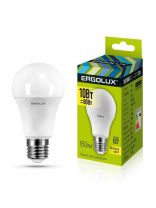 Лампа светодиодная E27, 10 Вт, 80 Вт, 220 В, груша, 3000 К, теплый белый свет, Ergolux, 12148