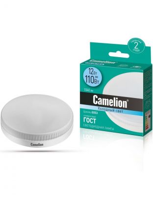 Лампа светодиодная GX53, 12 Вт, 110 Вт, таблетка, 4500 К, нейтральный белый свет, Camelion, 12787