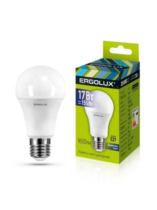 Лампа светодиодная E27, 17 Вт, 155 Вт, 220 В, груша, 6500 К, холодный белый свет, Ergolux, 13181