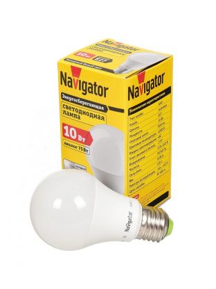 Лампа светодиодная E27, 10 Вт, 75 Вт, груша, 4000 К, нейтральный белый свет, Navigator, 94388