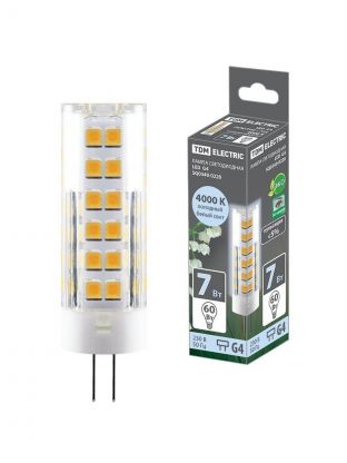 Лампа светодиодная G4, 7 Вт, 60 Вт, 230 В, капсула, 4000 К, нейтральный белый свет, TDM Electric, SQ0340-0220
