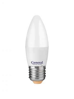 Лампа светодиодная E27, 15 Вт, 230 В, свеча, 6500 К, холодный белый свет, General Lighting Systems, GLDEN-CF, CF, 661100
