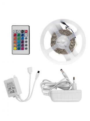 Лента светодиодная SMD 5050, 30 светодиодов/метр, 12 В, 7.2 Вт, IP20, RGB, 5 м, адаптор/IR контрол., General Lighting Systems, GLS-5050-30-7.2-12-IP20-PRO-RGB-5-KIT, 503622