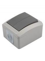 Выключатель открытой установки, двухклавишный, 10 А, 220-250 В, пластик, IP54, серый, Kranz, INDUSTRIAL, KR-78-0609