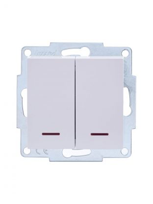 Выключатель скрытой установки, двухклавишный, без заземления, 10 А, 250 В, пластик, подсветка, IP20, белый, Lezard, Vesna, 742-0288-112