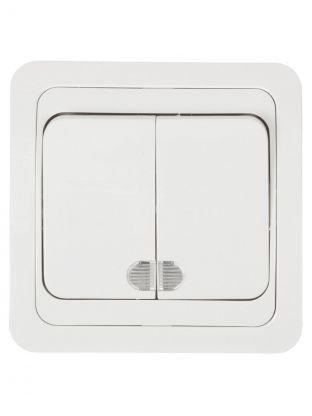 Выключатель скрытой установки, двухклавишный, без заземления, 10 А, подсветка, белый, TDM Electric, Валдай, SQ1804-0006