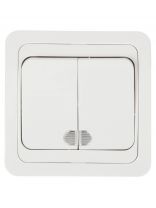 Выключатель скрытой установки, двухклавишный, без заземления, 10 А, подсветка, белый, TDM Electric, Валдай, SQ1804-0006