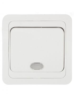 Выключатель скрытой установки, одноклавишный, без заземления, 10 А, пластик, подсветка, IP20, белый, TDM Electric, Валдай, SQ1804-0004