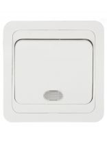 Выключатель скрытой установки, одноклавишный, без заземления, 10 А, пластик, подсветка, IP20, белый, TDM Electric, Валдай, SQ1804-0004