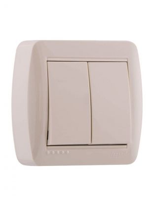 Выключатель открытой установки, двухклавишный, без заземления, пластик, кремовый, Lezard, Demet, 711-0300-101