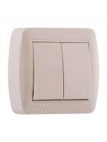 Выключатель открытой установки, двухклавишный, без заземления, пластик, кремовый, Lezard, Demet, 711-0300-101