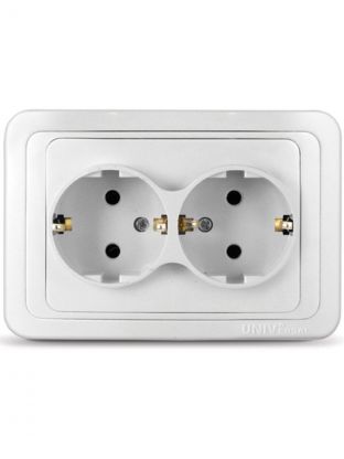 Розетка скрытой установки, 2 гнезда, с заземлением, 16 А, керамика, белая, UNIVersal, Валери, В0128