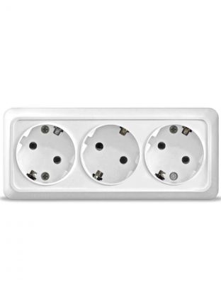 Розетка открытой установки, 3 гнезда, с заземлением, 16 А, керамика, белая, UNIVersal, Олимп, 1161