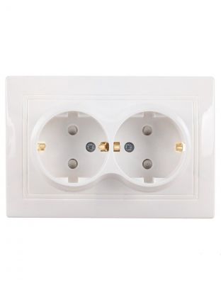 Розетка Евро скрытой установки, 2 гнезда, с заземлением, 16 А, с защитными шторками, керамика, белая, TDM Electric, Таймыр, SQ1814-0018