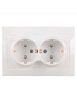 Розетка Евро скрытой установки, 2 гнезда, с заземлением, 16 А, с защитными шторками, керамика, белая, TDM Electric, Таймыр, SQ1814-0018