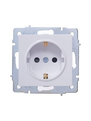 Розетка скрытой установки, 1 гнездо, с заземлением, 16 А, 220 В, пластик, IP20, белая, с защитой от детей ПБТ, Lezard, Vesna, 742-0288-124B
