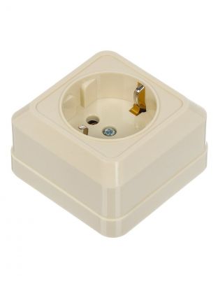 Розетка открытой установки, 1 гнездо, с заземлением, 16 А, ABS пластик, IP20, слоновая кость, UNIVersal, Олимп, Б-О0028