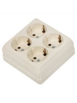 Розетка открытой установки, 4 гнезда, с заземлением, 16 А, ABS пластик, IP20, слоновая кость, UNIVersal, Олимп, 1171/2 ВКП