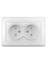 Розетка скрытой установки, 2 гнезда, без заземления, 16 А, с защитными шторками, ABS пластик, IP20, белая, UNIVersal, Севиль, С0048