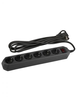 Сетевой фильтр 6 гнезд, 5 м, 3х0.75 мм2, с заземлением, 10 А, черный, Эра, USF-6es-5m-B, Б0037265