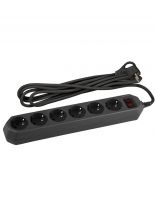 Сетевой фильтр 6 гнезд, 1.5 м, 3х0.75 мм2, с заземлением, 10 А, черный, Эра, USF-6es-1,5m-B, Б0037261